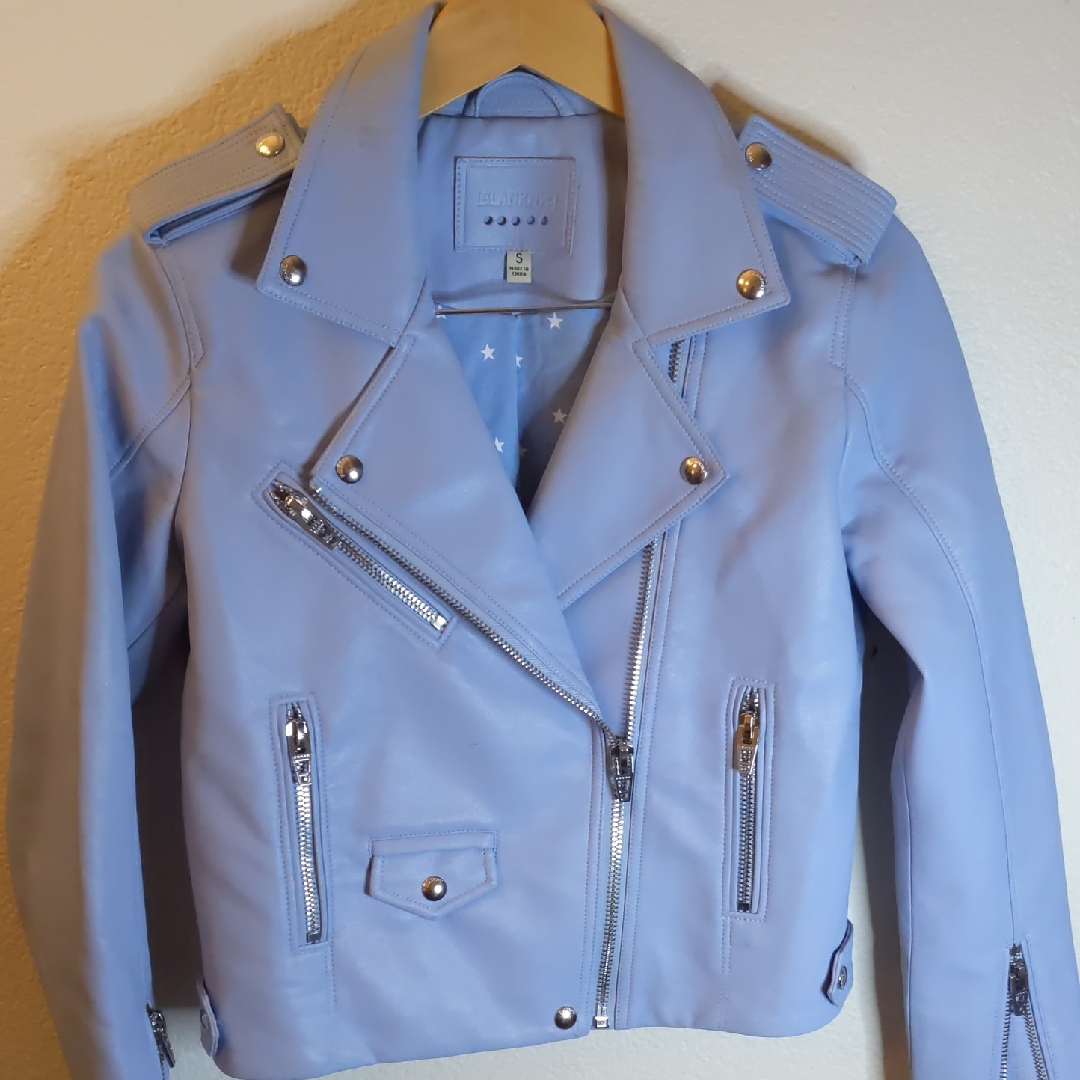 Blank Nyc Light Blue Faux Leather Jacket Zippers Biker Urban S